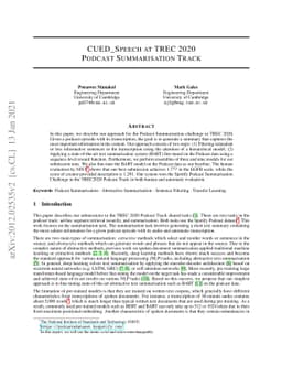 CUED_speech at TREC 2020 Podcast Summarisation Track