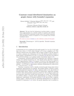 Constant round distributed domination on graph classes with bounded
  expansion