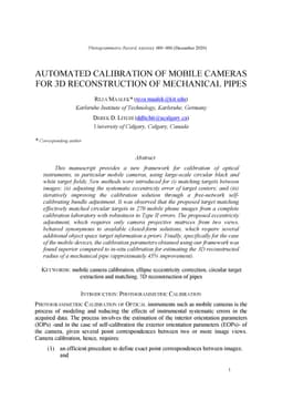 Automated Calibration of Mobile Cameras for 3D Reconstruction of
  Mechanical Pipes