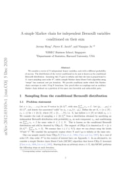 A simple Markov chain for independent Bernoulli variables conditioned on
  their sum