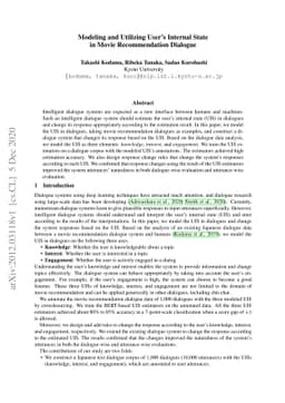 Modeling and Utilizing User's Internal State in Movie Recommendation
  Dialogue