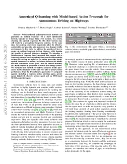Amortized Q-learning with Model-based Action Proposals for Autonomous
  Driving on Highways