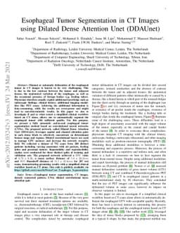 Esophageal Tumor Segmentation in CT Images using Dilated Dense Attention
  Unet (DDAUnet)