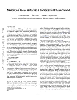 Maximizing Social Welfare in a Competitive Diffusion Model
