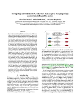 Deep Policy Networks for NPC Behaviors that Adapt to Changing Design
  Parameters in Roguelike Games