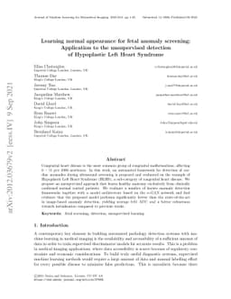Learning normal appearance for fetal anomaly screening: Application to
  the unsupervised detection of Hypoplastic Left Heart Syndrome