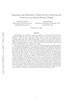 Separation and Equivalence results for the Crash-stop and Crash-recovery
  Shared Memory Models