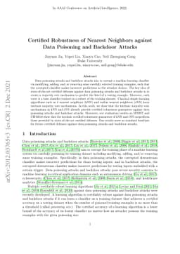 Certified Robustness of Nearest Neighbors against Data Poisoning and
  Backdoor Attacks