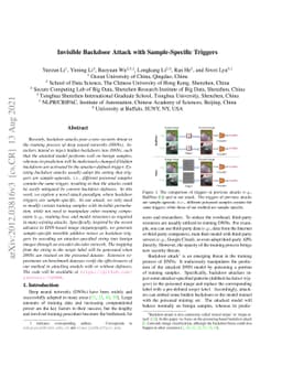 Invisible Backdoor Attack with Sample-Specific Triggers