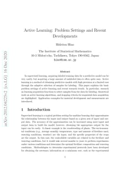 Active Learning: Problem Settings and Recent Developments