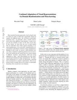 Continual Adaptation of Visual Representations via Domain Randomization
  and Meta-learning