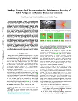 NavRep: Unsupervised Representations for Reinforcement Learning of Robot
  Navigation in Dynamic Human Environments