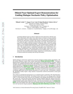 Diluted Near-Optimal Expert Demonstrations for Guiding Dialogue
  Stochastic Policy Optimisation
