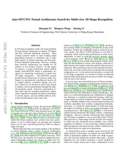 Auto-MVCNN: Neural Architecture Search for Multi-view 3D Shape
  Recognition