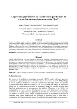 Approches quantitatives de lánalyse des pr{é}dictions en traduction
  automatique neuronale (TAN)