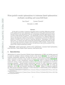 From particle swarm optimization to consensus based optimization:
  stochastic modeling and mean-field limit