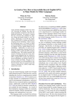 As Good as New. How to Successfully Recycle English GPT-2 to Make Models
  for Other Languages