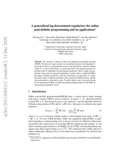 A generalised log-determinant regularizer for online semi-definite
  programming and its applications