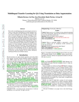 Multilingual Transfer Learning for QA Using Translation as Data
  Augmentation