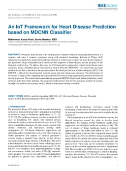 An IoT Framework for Heart Disease Prediction based on MDCNN Classifier