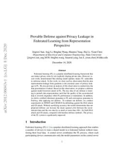 Provable Defense against Privacy Leakage in Federated Learning from
  Representation Perspective
