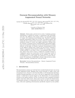 Garment Recommendation with Memory Augmented Neural Networks