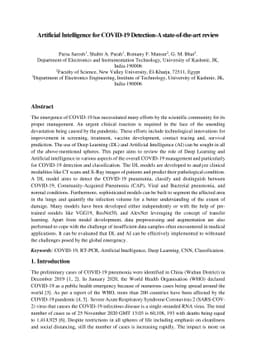 Artificial Intelligence for COVID-19 Detection -- A state-of-the-art
  review