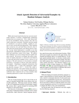 Attack Agnostic Detection of Adversarial Examples via Random Subspace
  Analysis