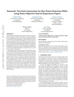 Automatic Test Suite Generation for Key-Points Detection DNNs using
  Many-Objective Search (Experience Paper)