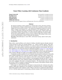 Faster Policy Learning with Continuous-Time Gradients