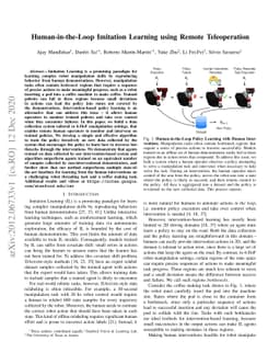 Human-in-the-Loop Imitation Learning using Remote Teleoperation
