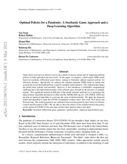 Optimal Policies for a Pandemic: A Stochastic Game Approach and a Deep
  Learning Algorithm