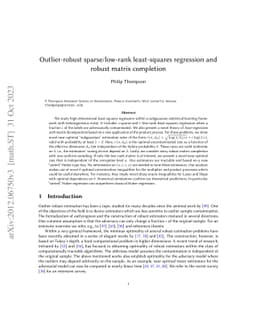 Outlier-robust sparse/low-rank least-squares regression and robust
  matrix completion