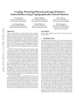 CrypTag: Thwarting Physical and Logical Memory Vulnerabilities using
  Cryptographically Colored Memory