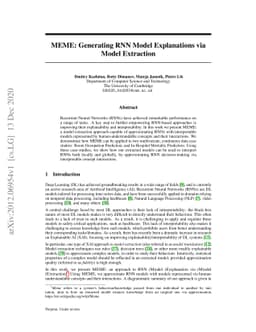 MEME: Generating RNN Model Explanations via Model Extraction
