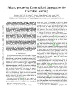 Privacy-preserving Decentralized Aggregation for Federated Learning