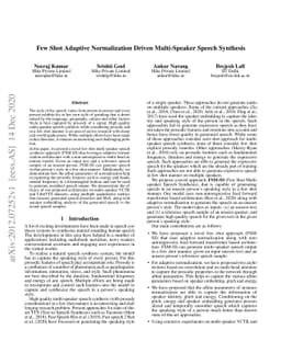 Few Shot Adaptive Normalization Driven Multi-Speaker Speech Synthesis
