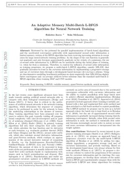 An Adaptive Memory Multi-Batch L-BFGS Algorithm for Neural Network
  Training