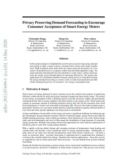 Privacy Preserving Demand Forecasting to Encourage Consumer Acceptance
  of Smart Energy Meters