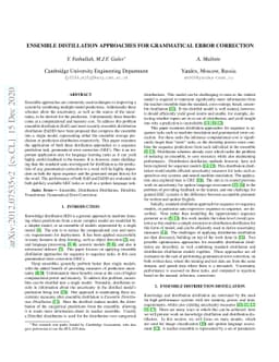 Ensemble Distillation Approaches for Grammatical Error Correction