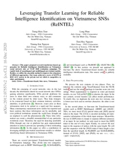 Leveraging Transfer Learning for Reliable Intelligence Identification on
  Vietnamese SNSs (ReINTEL)