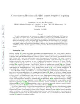 Constraints on Hebbian and STDP learned weights of a spiking neuron