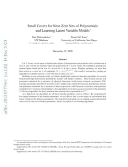 Small Covers for Near-Zero Sets of Polynomials and Learning Latent
  Variable Models