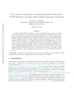 Noisy Linear Convergence of Stochastic Gradient Descent for CV@R
  Statistical Learning under Polyak-Łojasiewicz Conditions