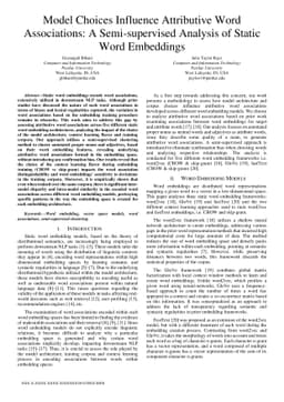 Model Choices Influence Attributive Word Associations: A Semi-supervised
  Analysis of Static Word Embeddings