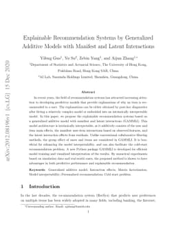 Explainable Recommendation Systems by Generalized Additive Models with
  Manifest and Latent Interactions