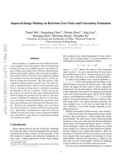 Improved Image Matting via Real-time User Clicks and Uncertainty
  Estimation
