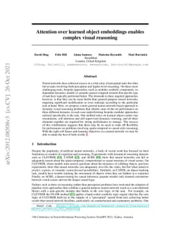 Attention over learned object embeddings enables complex visual
  reasoning