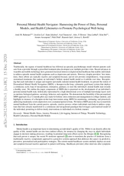 Personal Mental Health Navigator: Harnessing the Power of Data, Personal
  Models, and Health Cybernetics to Promote Psychological Well-being