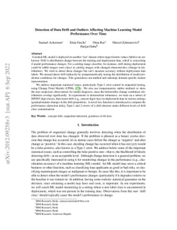 Detection of data drift and outliers affecting machine learning model
  performance over time